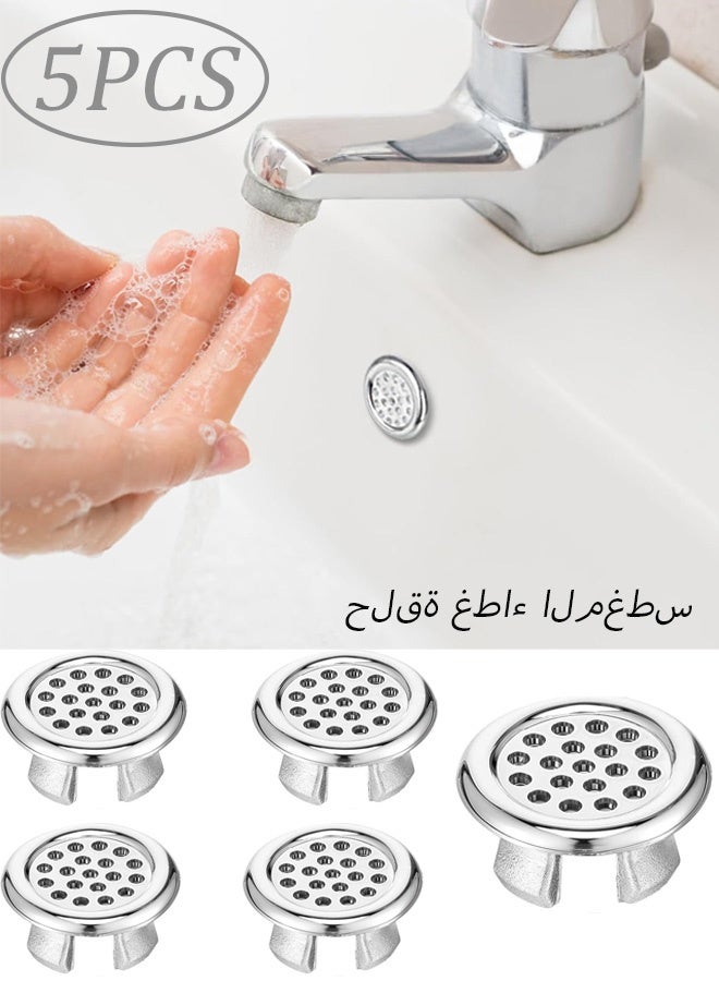 5 حزم من حلقات تغطية فائض مغسلة الحمام المطلية بالكروم، حلقات زخرفية مستديرة مجوفة قابلة للاستبدال، تناسب جميع أحجام أحواض السيراميك، قطر فتحة الحوض، ملحقات الحمام والمطبخ المنزلية - Image 1